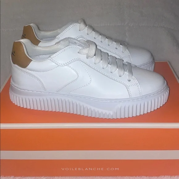 NWT VOILE BLANCHE LIPARI White/Tobacco Leather Sneakers - Picture 11 of 16